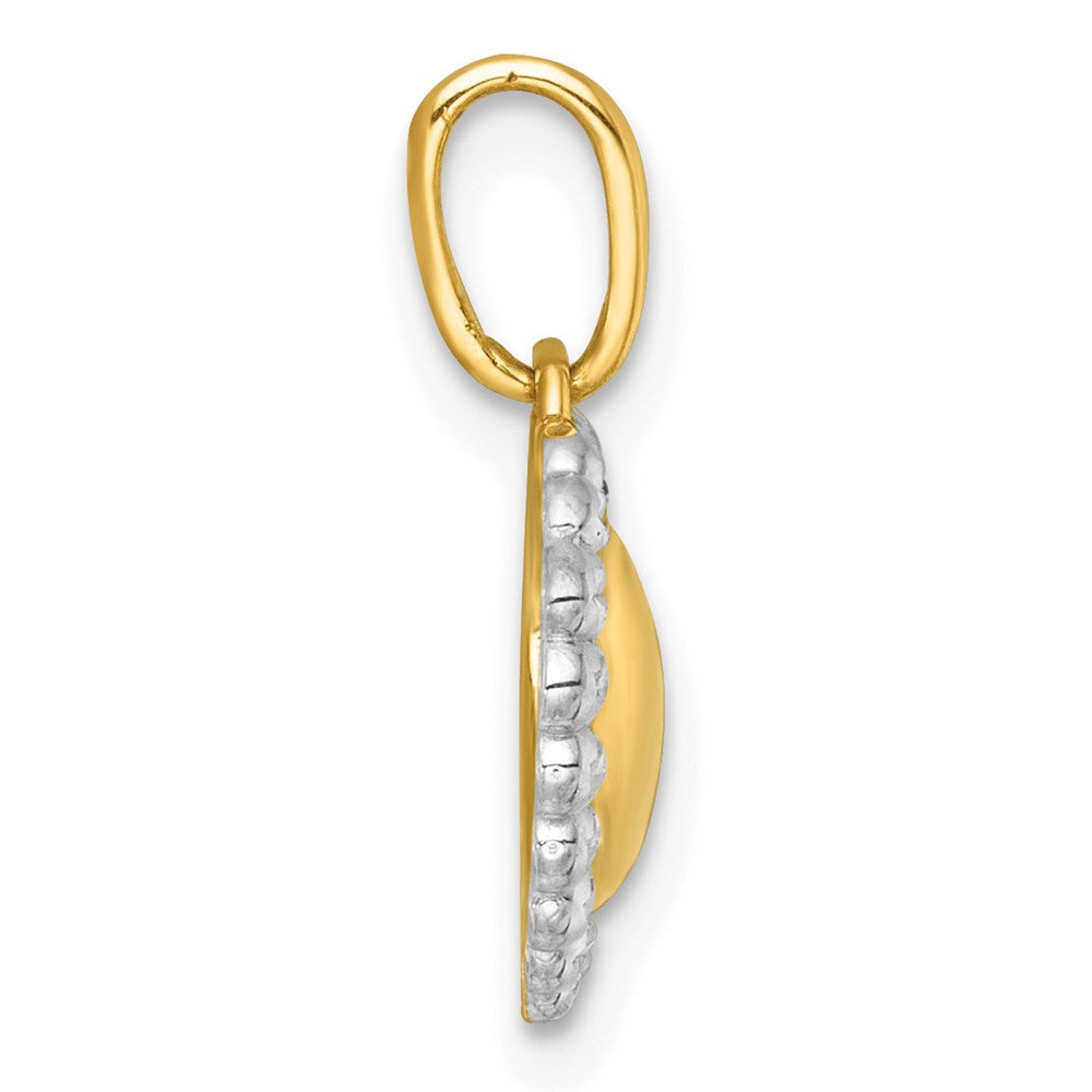 14K Gelb & Rhodium mit Weiß Rhodium Poliert Gewölbt Herz Charm