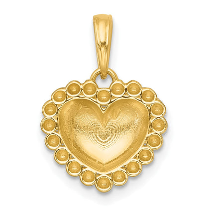 14K Gelb & Rhodium mit Weiß Rhodium Poliert Gewölbt Herz Charm