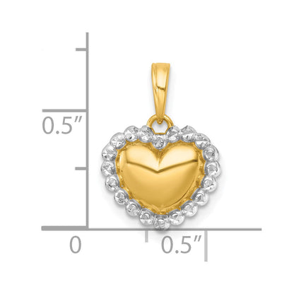 14K Gelb & Rhodium mit Weiß Rhodium Poliert Gewölbt Herz Charm