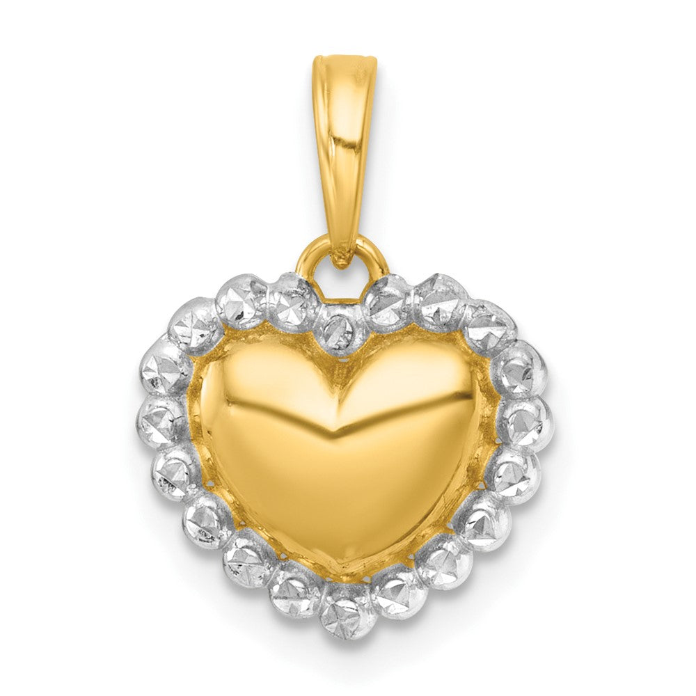 14K Gelb & Rhodium mit Weiß Rhodium Poliert Gewölbt Herz Charm