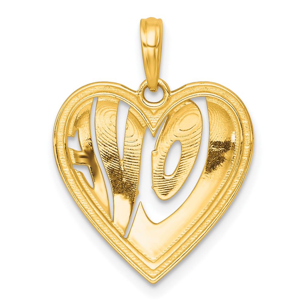 14K Gelb & Rhodium mit Weiß Rhodium Poliert Liebe in Herz Charm