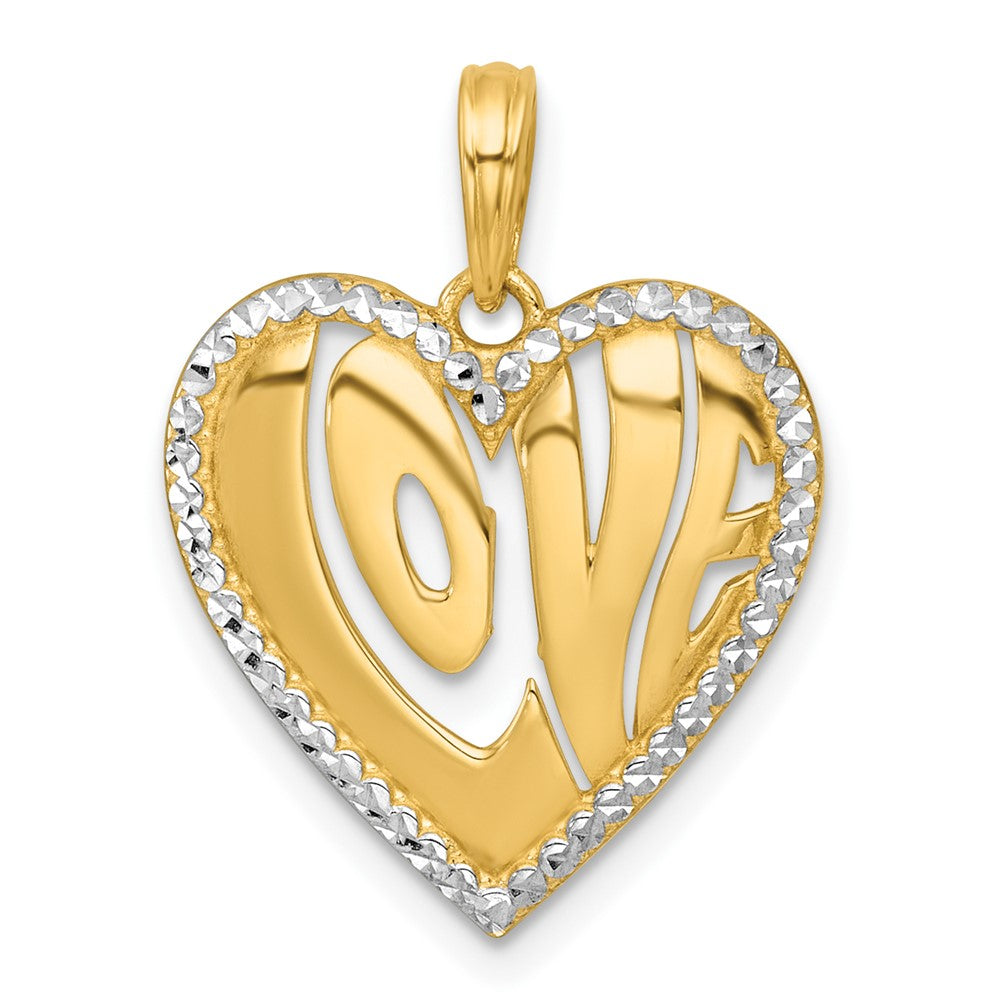 14K Gelb & Rhodium mit Weiß Rhodium Poliert Liebe in Herz Charm
