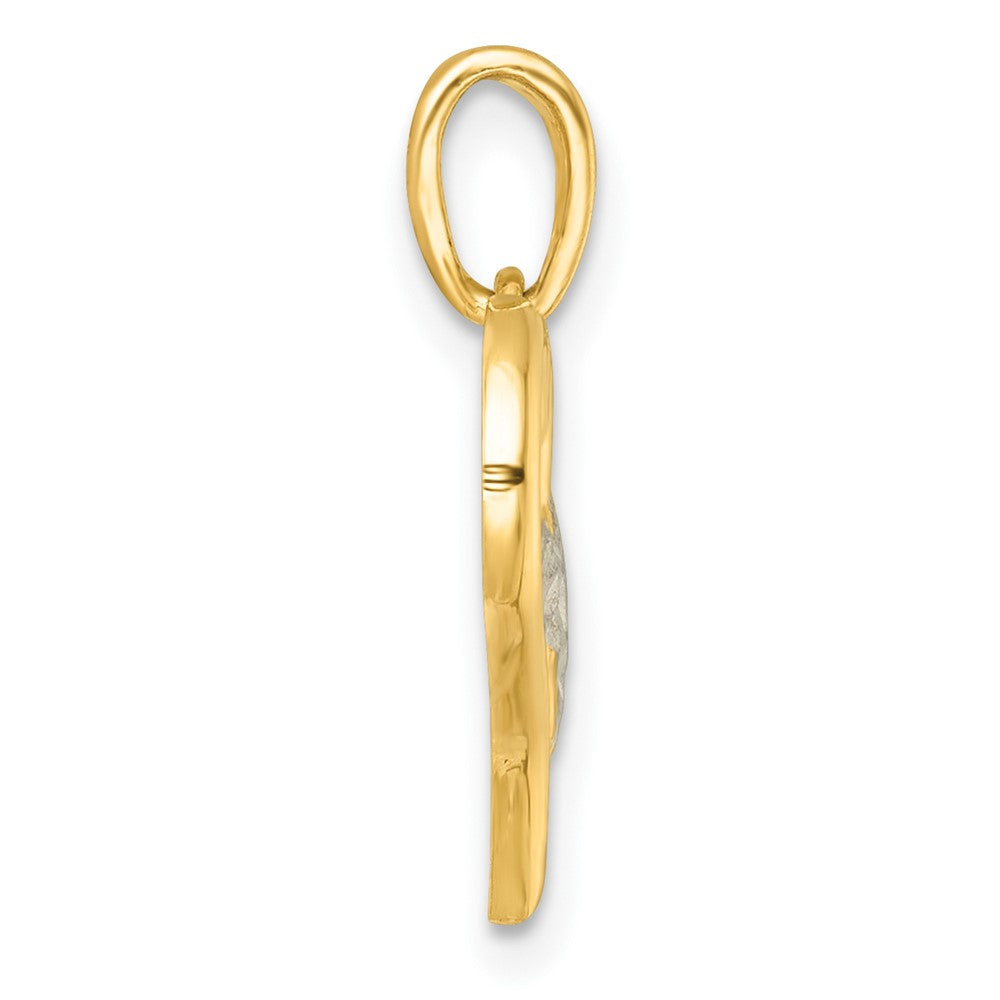 14K Gelb & Rhodium mit Weiß Rhodium Poliert Herz Form mit Mini Herz Charm