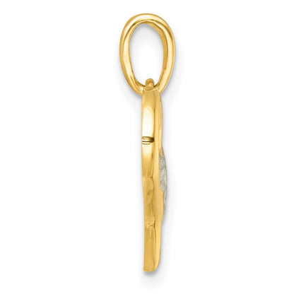 14K Gelb & Rhodium mit Weiß Rhodium Poliert Herz Form mit Mini Herz Charm
