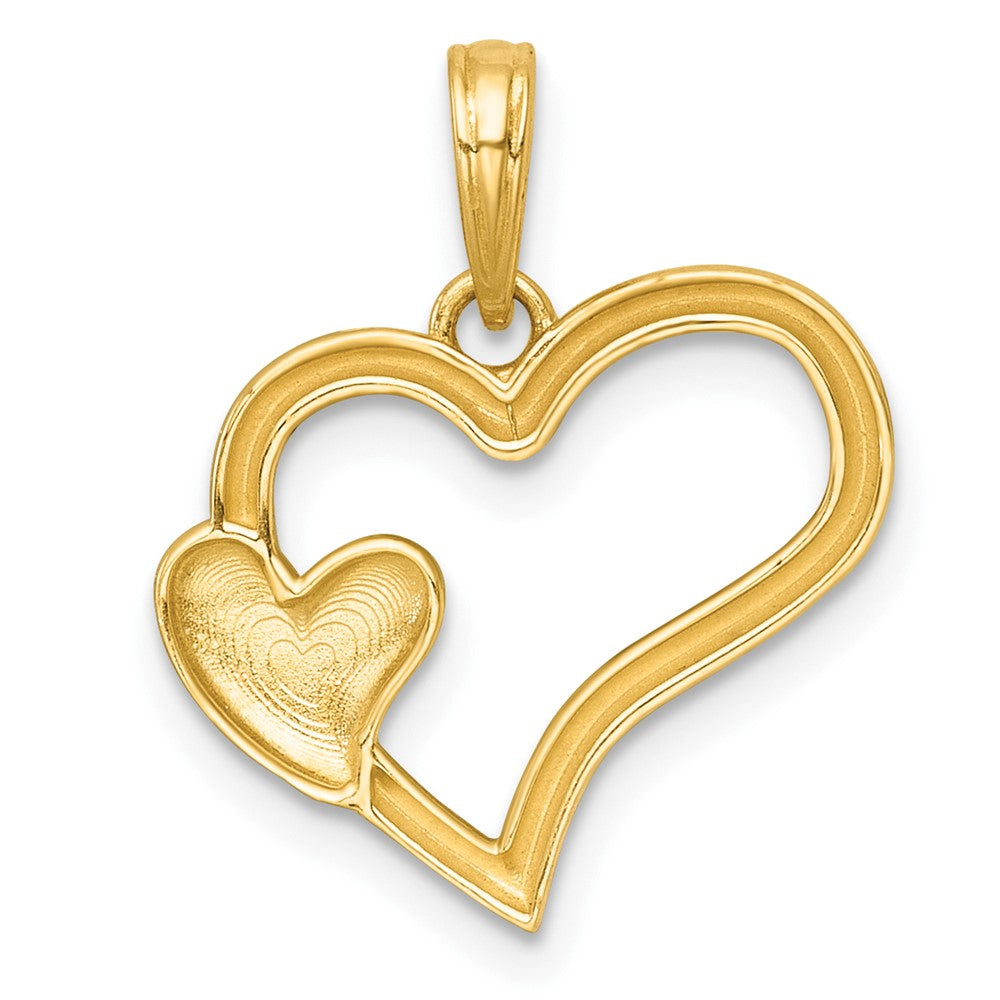 14K Gelb & Rhodium mit Weiß Rhodium Poliert Herz Form mit Mini Herz Charm
