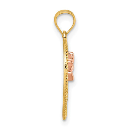 14K Bicolor Diamantiert Poliert Rose in Herz Anhänger