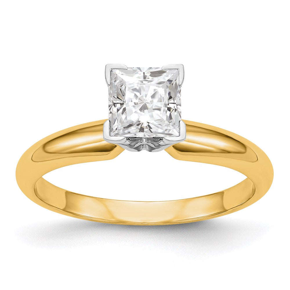 14K Bicolor Solitär-Ring mit 0,5 ct. Laborgezüchtetem Diamant im Princess-Schliff, VS/SI+ G+, mittlerer Stärke, Halbrund, V-Ende, Vierkrappenfassung