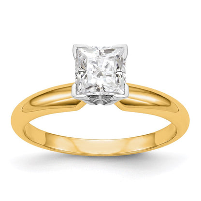 14K Bicolor Solitär-Ring mit 0,25 ct. Princess-Schliff Labor-Diamant VS/SI GH, mittelschwer, Halbrund-Schiene mit V-Enden und 4-Krappen-Fassung