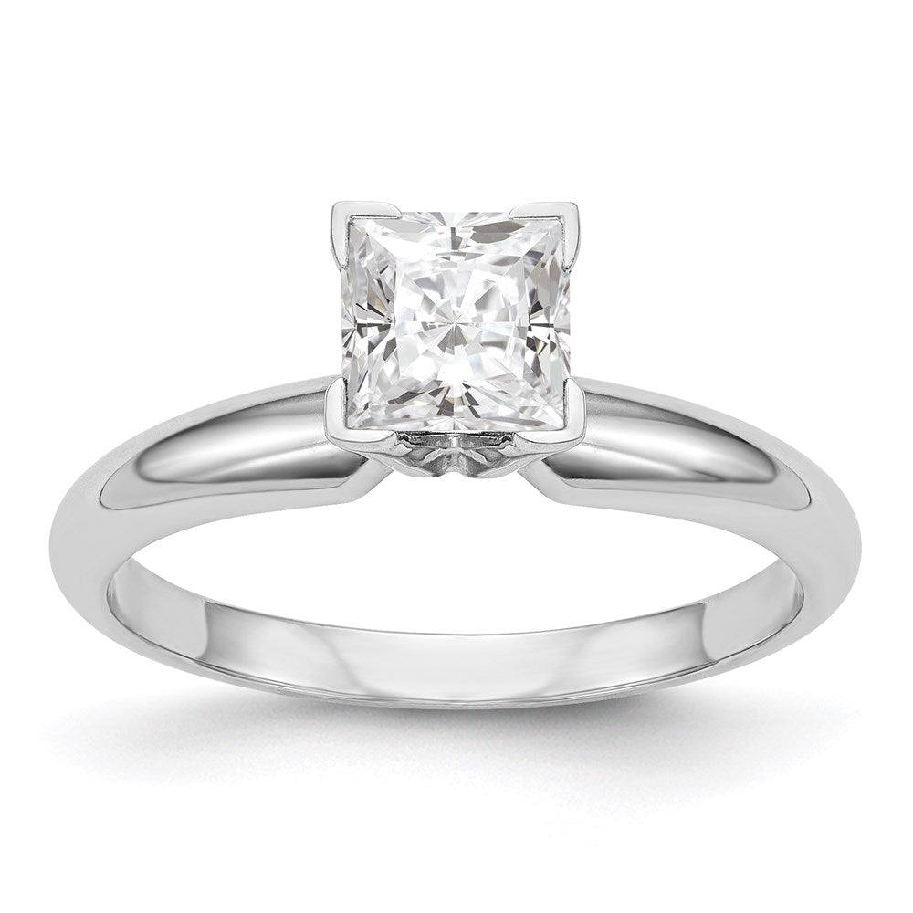 14K Weißgold 0,5 ct. VS/SI+ G+ Labor gezüchteter Diamant Princess Solitär Ring mit mittlerem Gewicht, Halbrund-V-Ende und Vierkrappenfassung