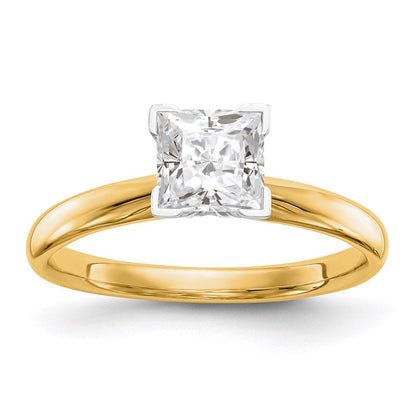 14K Bicolor 0,5 ct. VS/SI+ G+ Labor Erzeugter Diamant Princess-Solitär-Ring mit mittlerem Gewicht, Komfortpassform, V-Ende und Vierfach-Krappenfassung