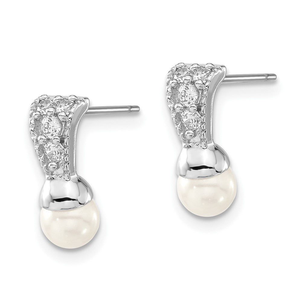 Mode Kelly Waters Silberfarben Rhodiniert Weiß Synthetisch Perle & Zirkonia Stecker Ohrhänger