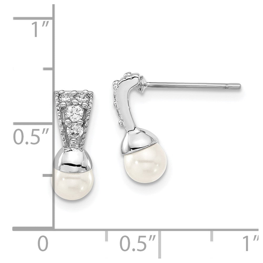Mode Kelly Waters Silberfarben Rhodiniert Weiß Synthetisch Perle & Zirkonia Stecker Ohrhänger