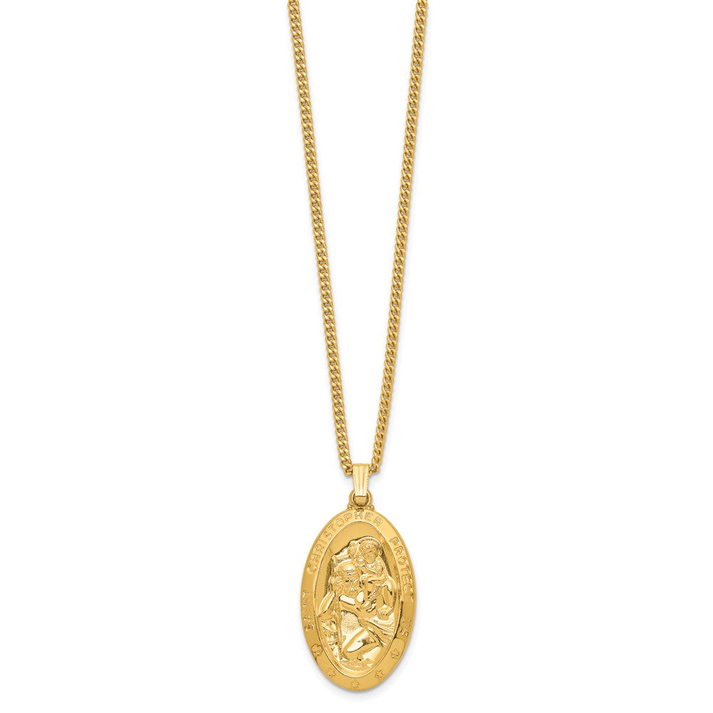 Mode Kelly Waters Vergoldet Groß Oval St. Christopher Medaille 24 Zoll Halskette