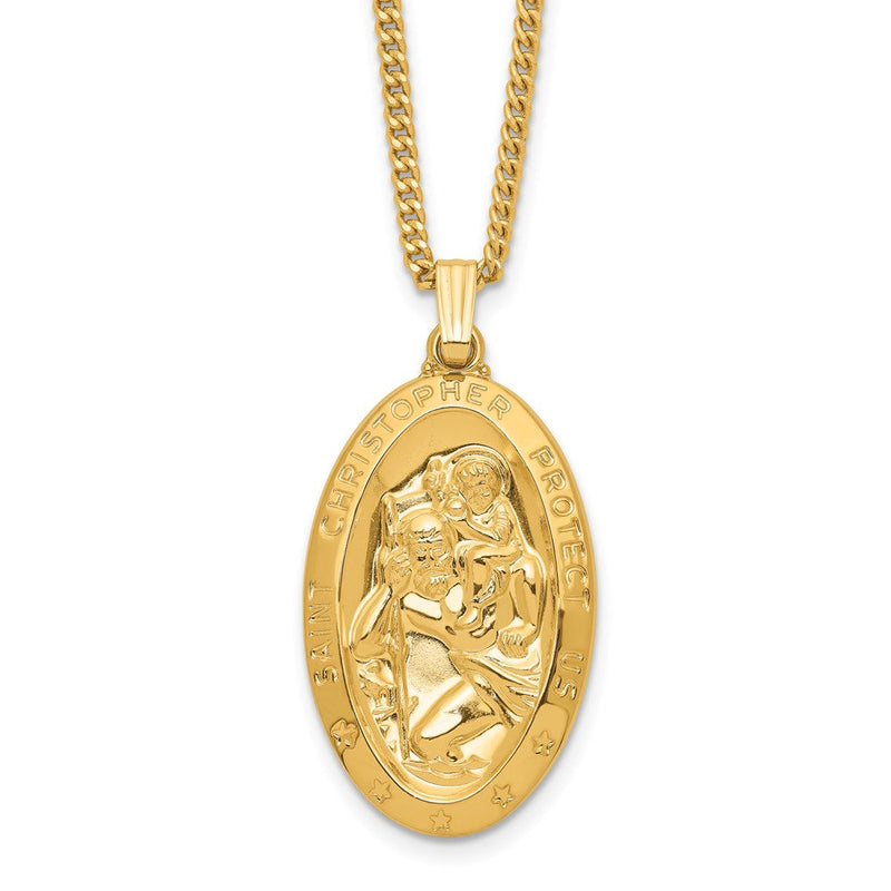 Mode Kelly Waters Vergoldet Groß Oval St. Christopher Medaille 24 Zoll Halskette