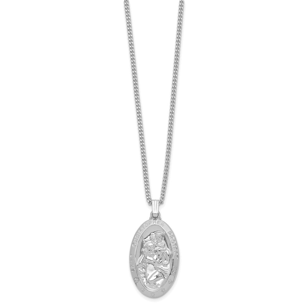 Mode Kelly Waters Rhodiniert Groß Oval St. Christopher Medaille 24 Zoll Halskette