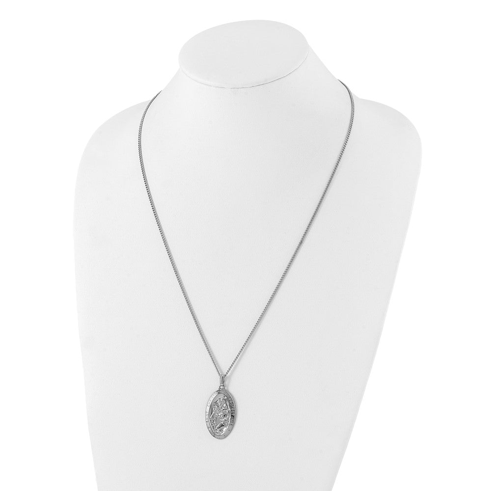 Mode Kelly Waters Rhodiniert Groß Oval St. Christopher Medaille 24 Zoll Halskette