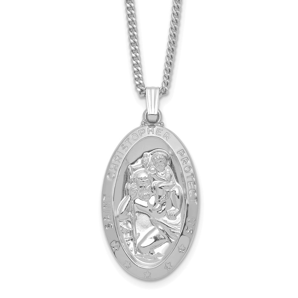 Mode Kelly Waters Rhodiniert Groß Oval St. Christopher Medaille 24 Zoll Halskette