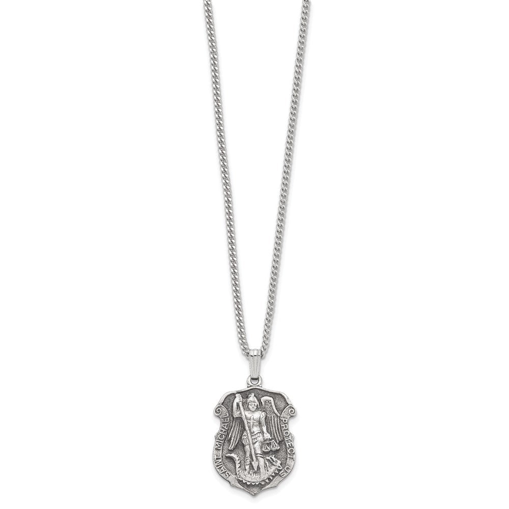 Mode Kelly Waters Antikisiert Rhodiniert St. Michael Medaille 24 Zoll Halskette