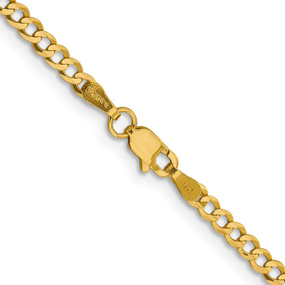 14K Gelbgold 3.1mm Leicht Flach Kubanisch mit Karabinerverschluss Halskette