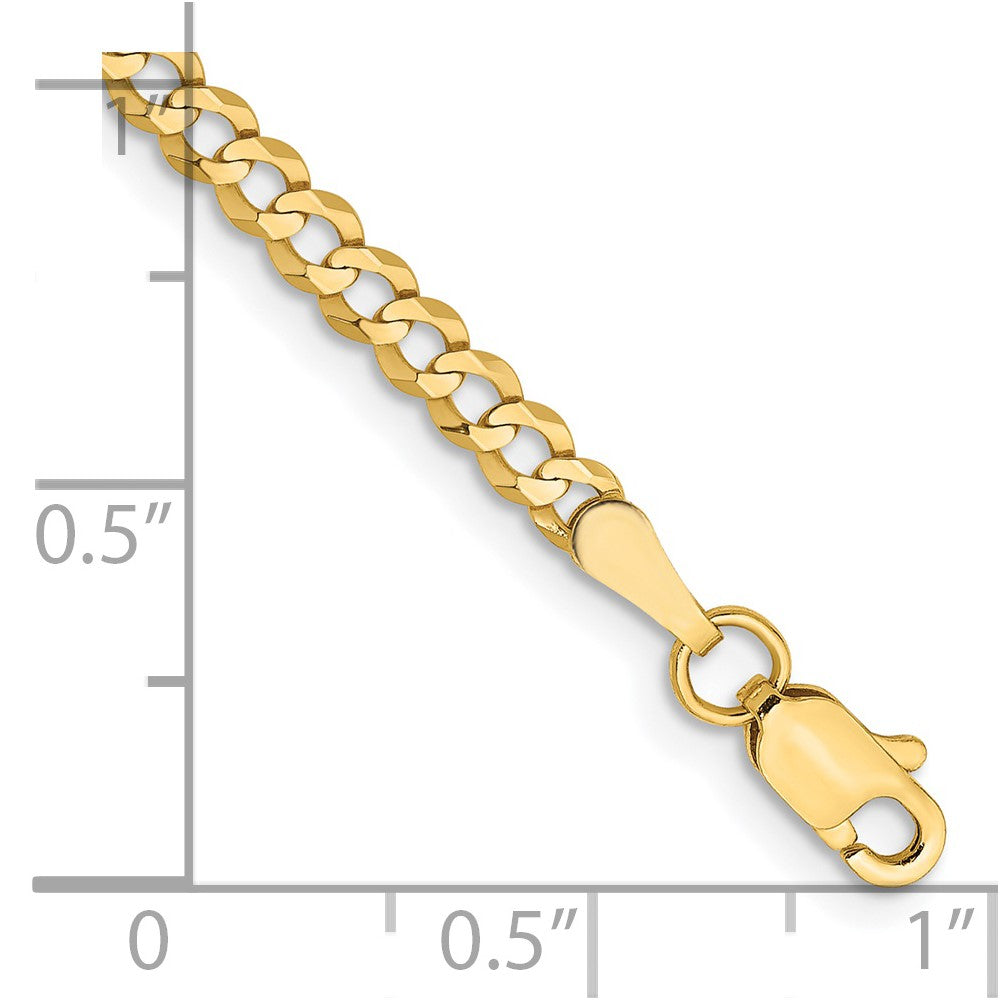 14K Gelbgold 3.1mm Leicht Flach Kubanisch mit Karabinerverschluss Gliederarmband