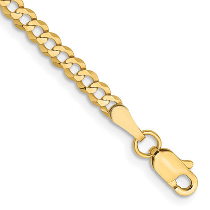 14K Gelbgold 3.1mm Leicht Flach Kubanisch mit Karabinerverschluss Gliederarmband