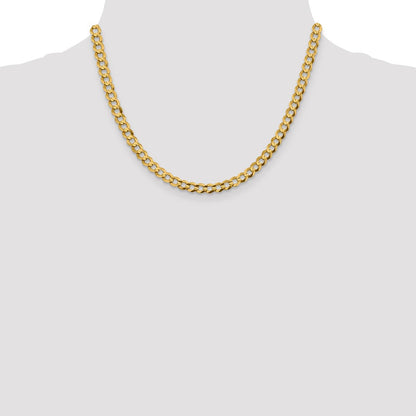 14K Gelbgold 5.9mm Leicht Flach Kubanisch mit Karabinerverschluss Halskette