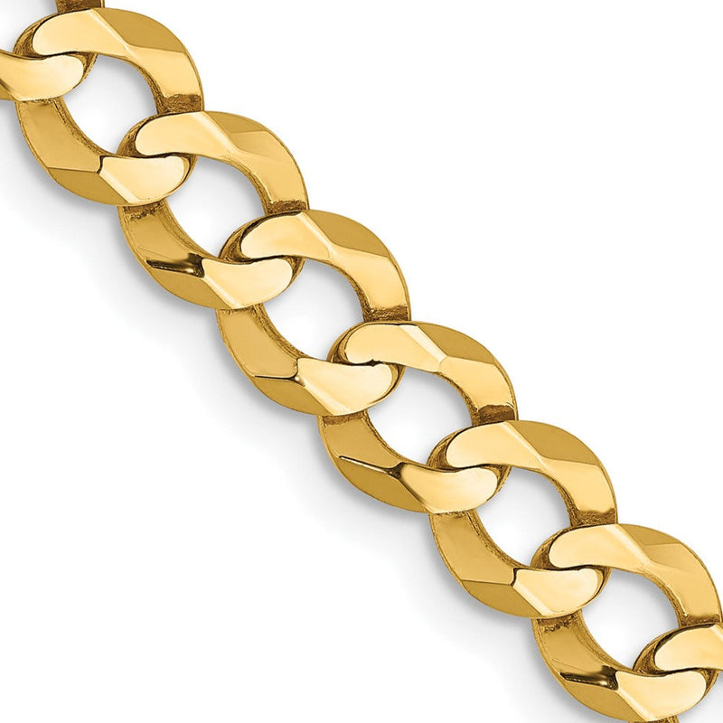 14K Gelbgold 5.9mm Leicht Flach Kubanisch mit Karabinerverschluss Halskette