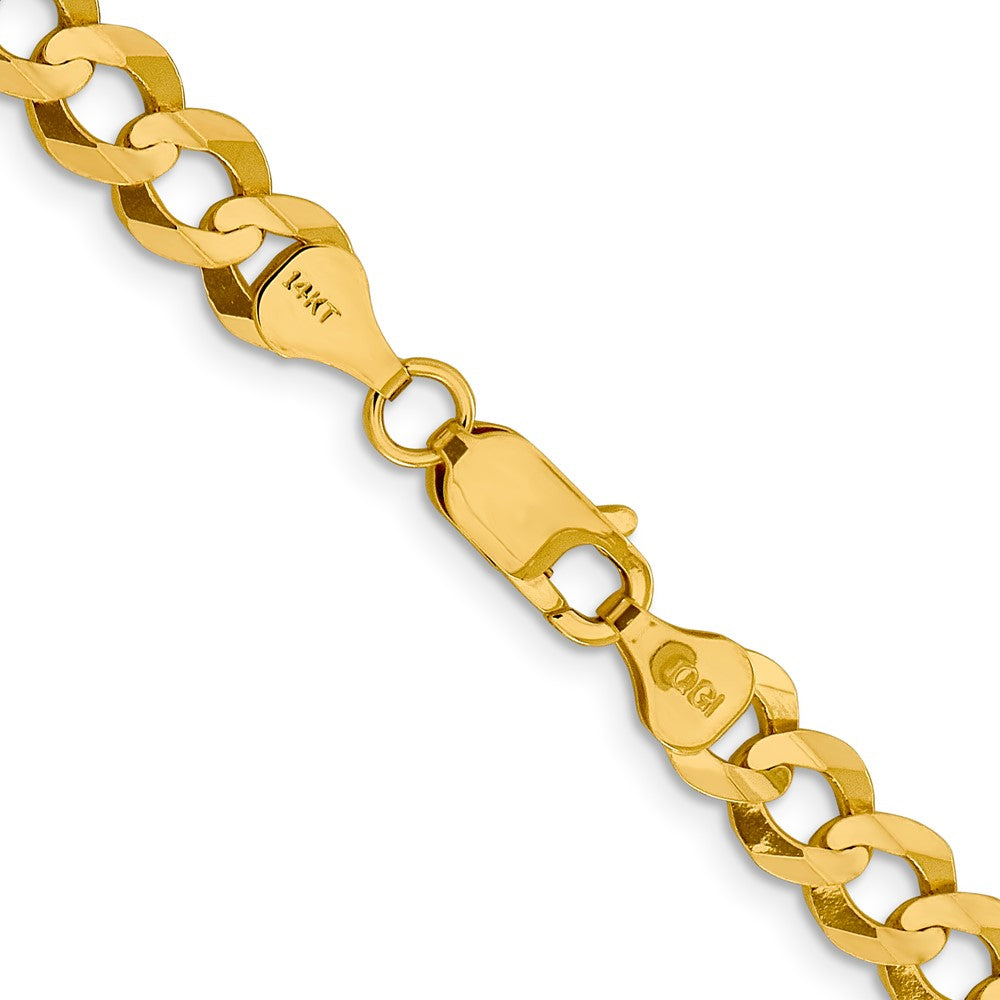 14K Gelbgold 7.2mm Leicht Flach Kubanisch mit Karabinerverschluss Halskette