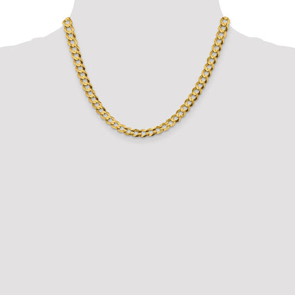 14K Gelbgold 7.2mm Leicht Flach Kubanisch mit Karabinerverschluss Halskette