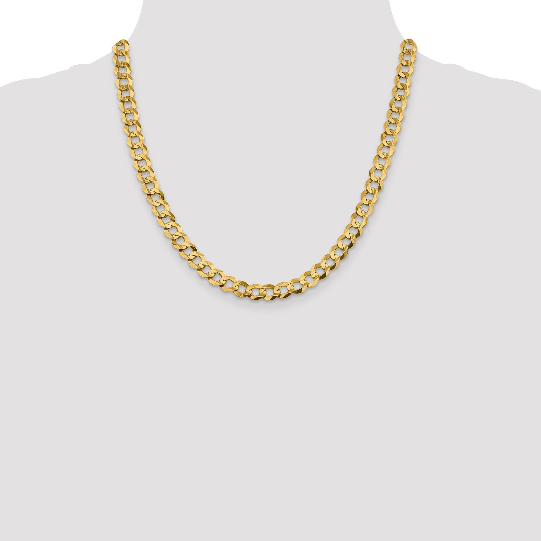14K Gelbgold 8.3mm Leicht Flach Kubanisch mit Karabinerverschluss Halskette