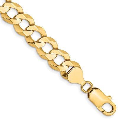 14K Gelbgold 9.4mm Leicht Flach Kubanisch mit Karabinerverschluss Gliederarmband