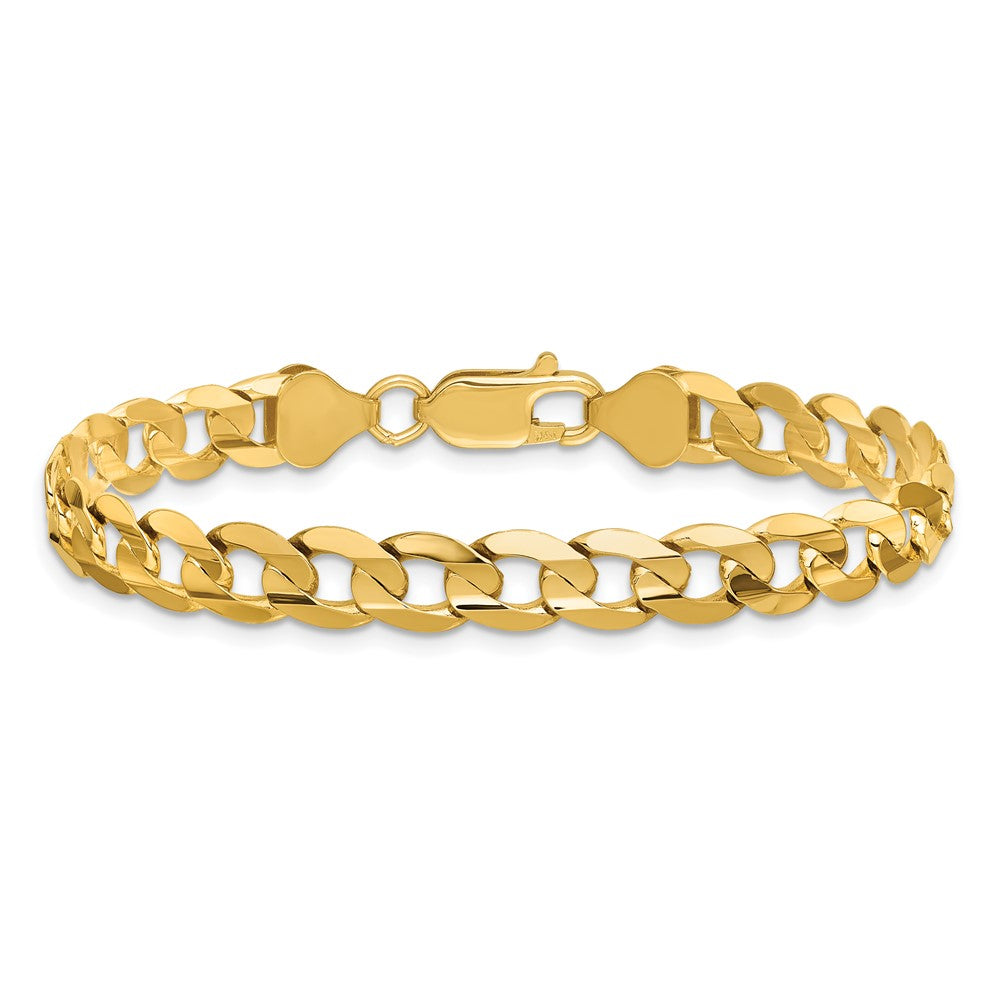 14K Gelbgold 6.75mm Offen Konkav Panzer mit Karabinerverschluss Gliederarmband