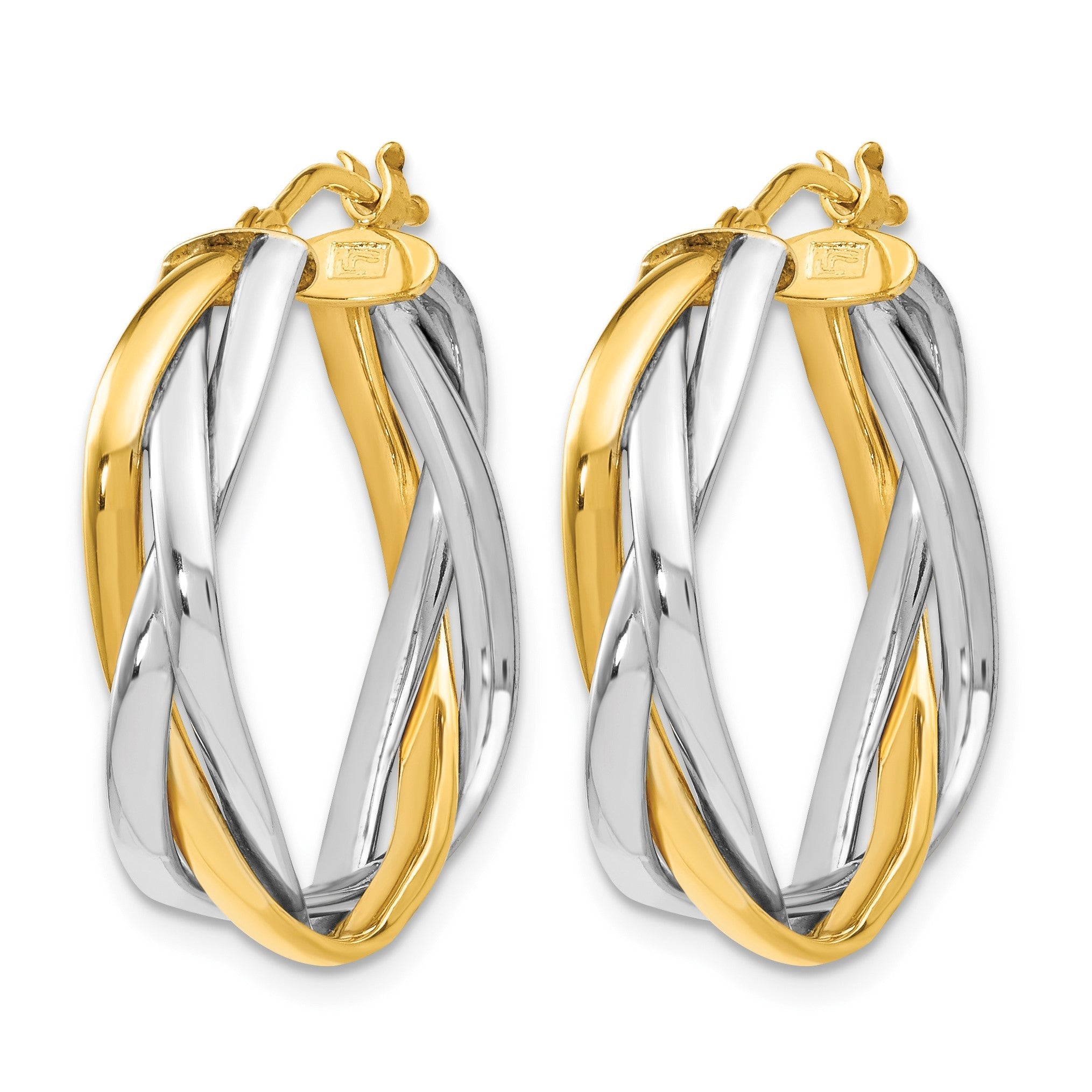 14K Gelb & Rhodium mit Geflochten Creolen