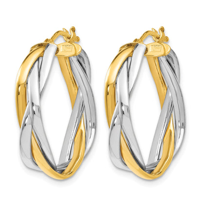 14K Gelb & Rhodium mit Geflochten Creolen