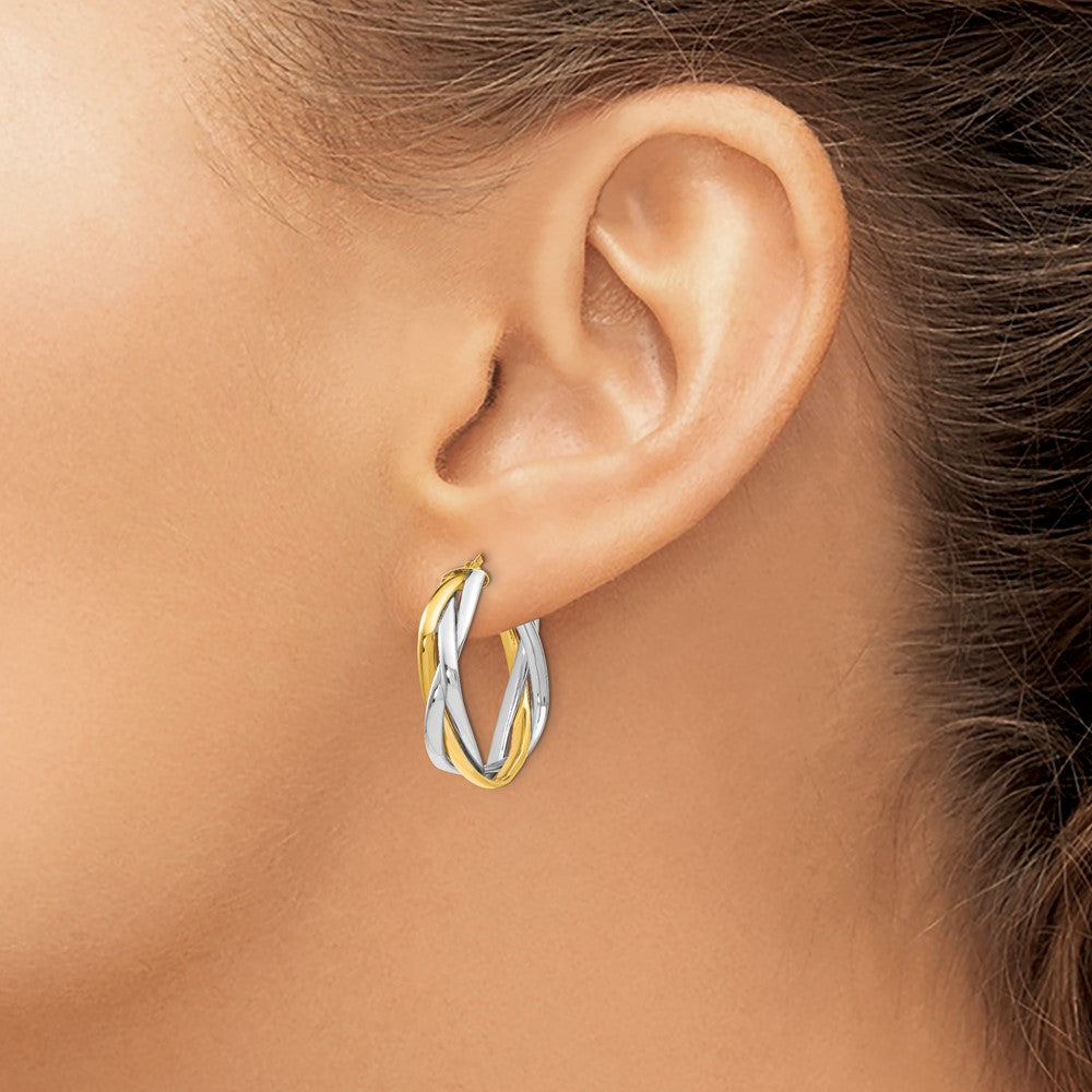 14K Gelb & Rhodium mit Geflochten Creolen