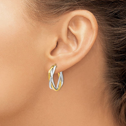 14K Gelb & Rhodium mit Geflochten Creolen