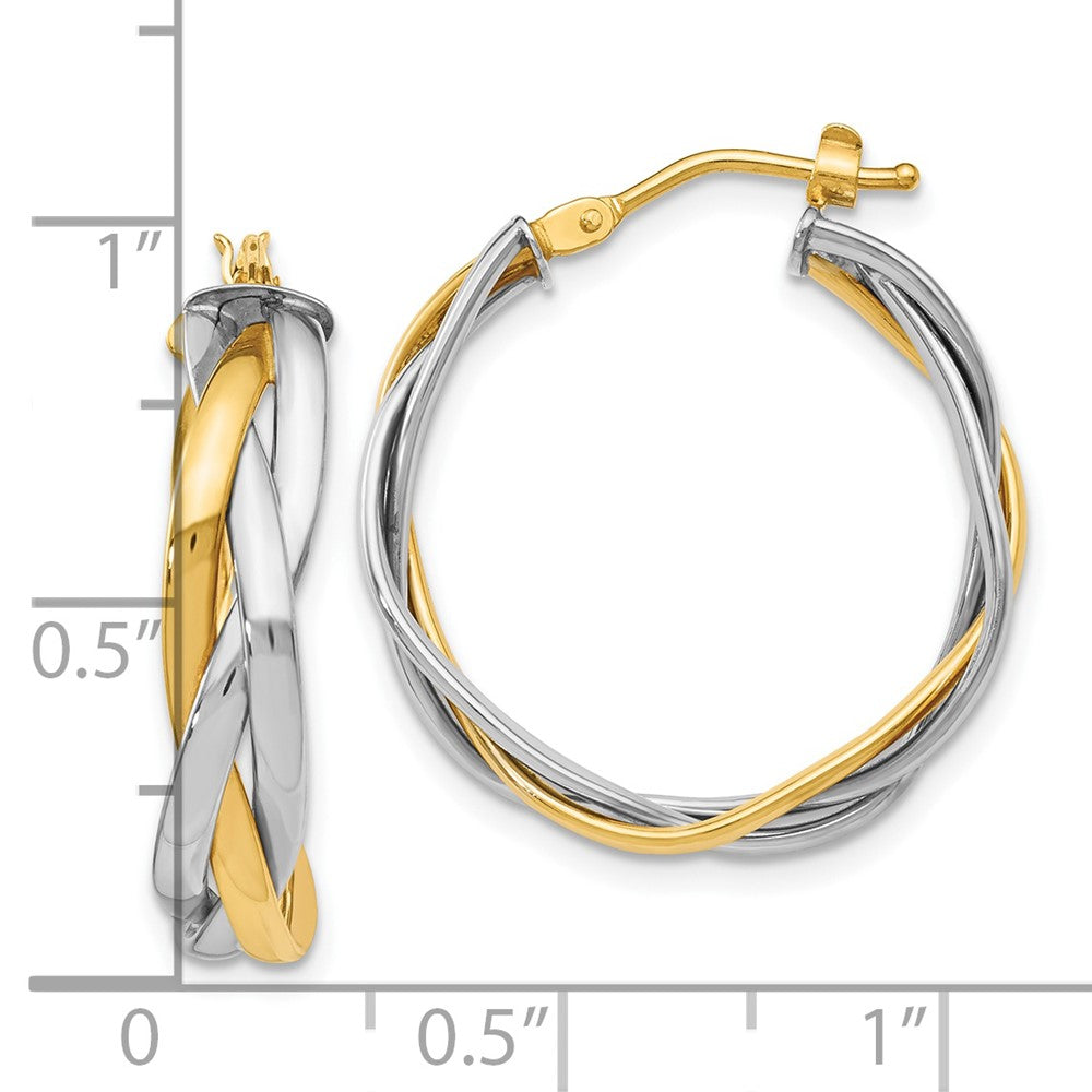 14K Gelb & Rhodium mit Geflochten Creolen
