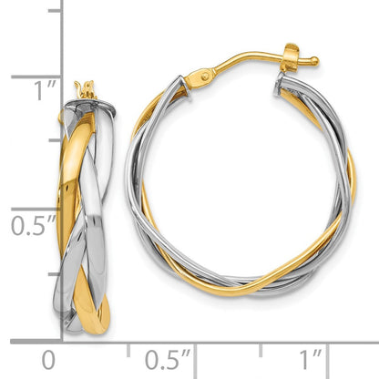 14K Gelb & Rhodium mit Geflochten Creolen