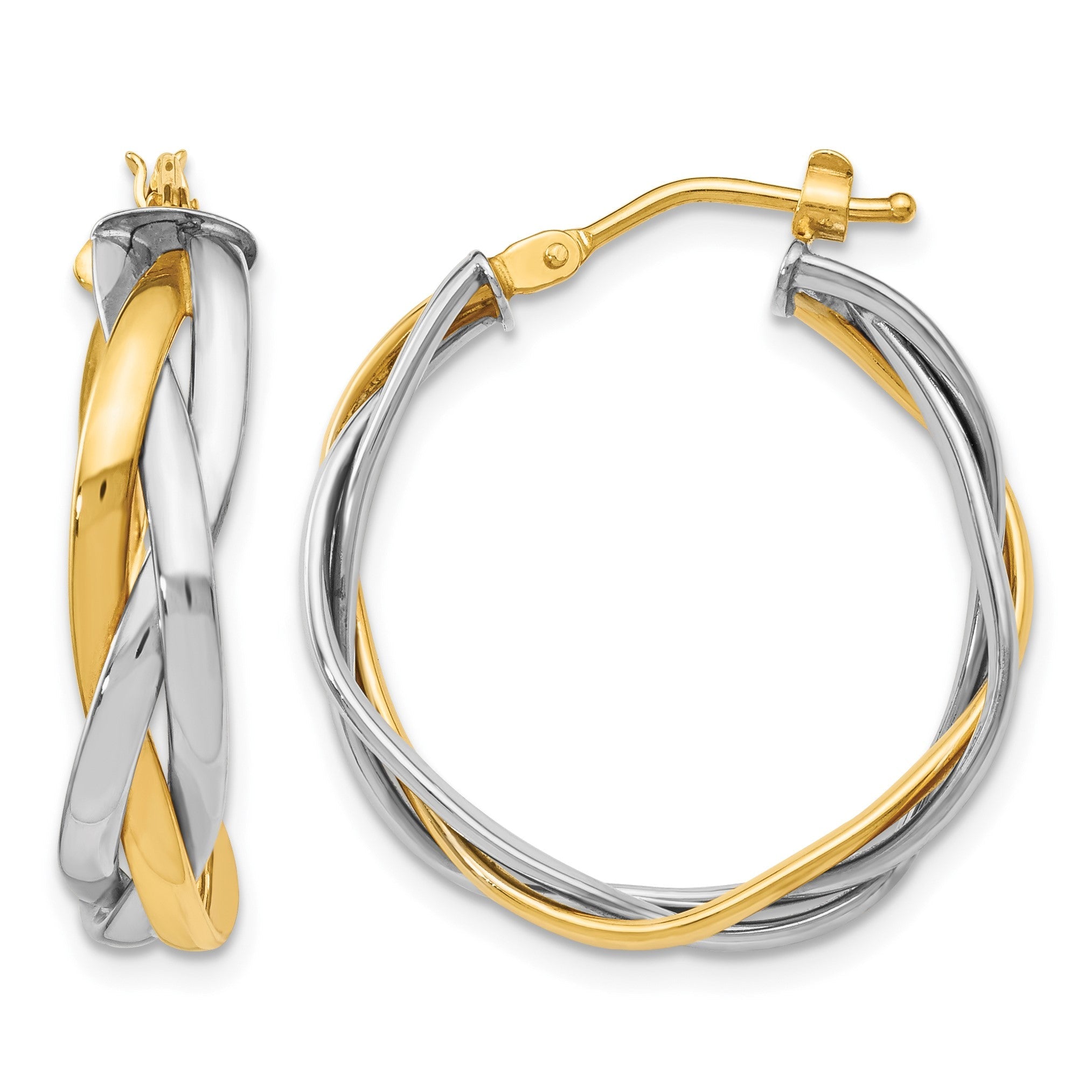 14K Gelb & Rhodium mit Geflochten Creolen
