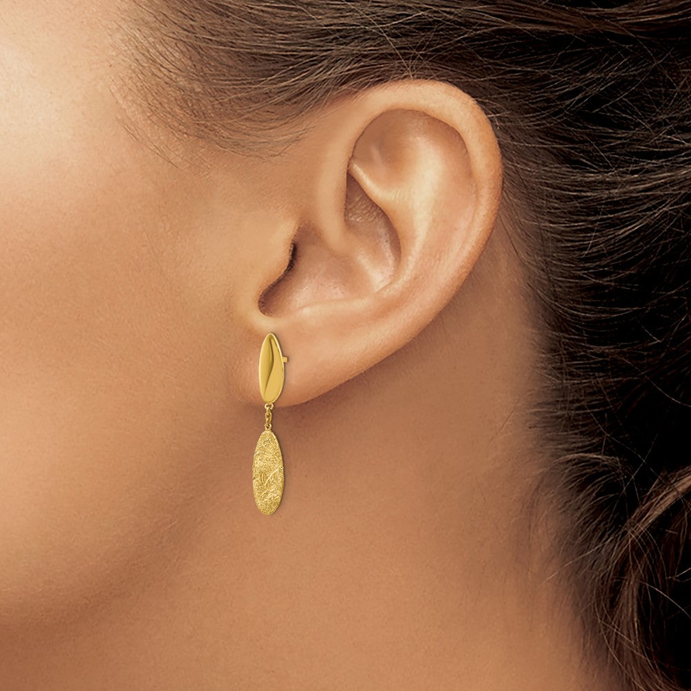 14K Gelbgold Poliert Diamantiert Stecker Ohrhänger