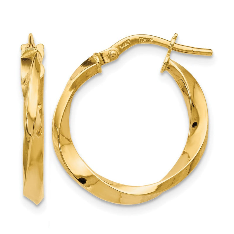 14K Gelbgold Poliert Gedreht Creolen
