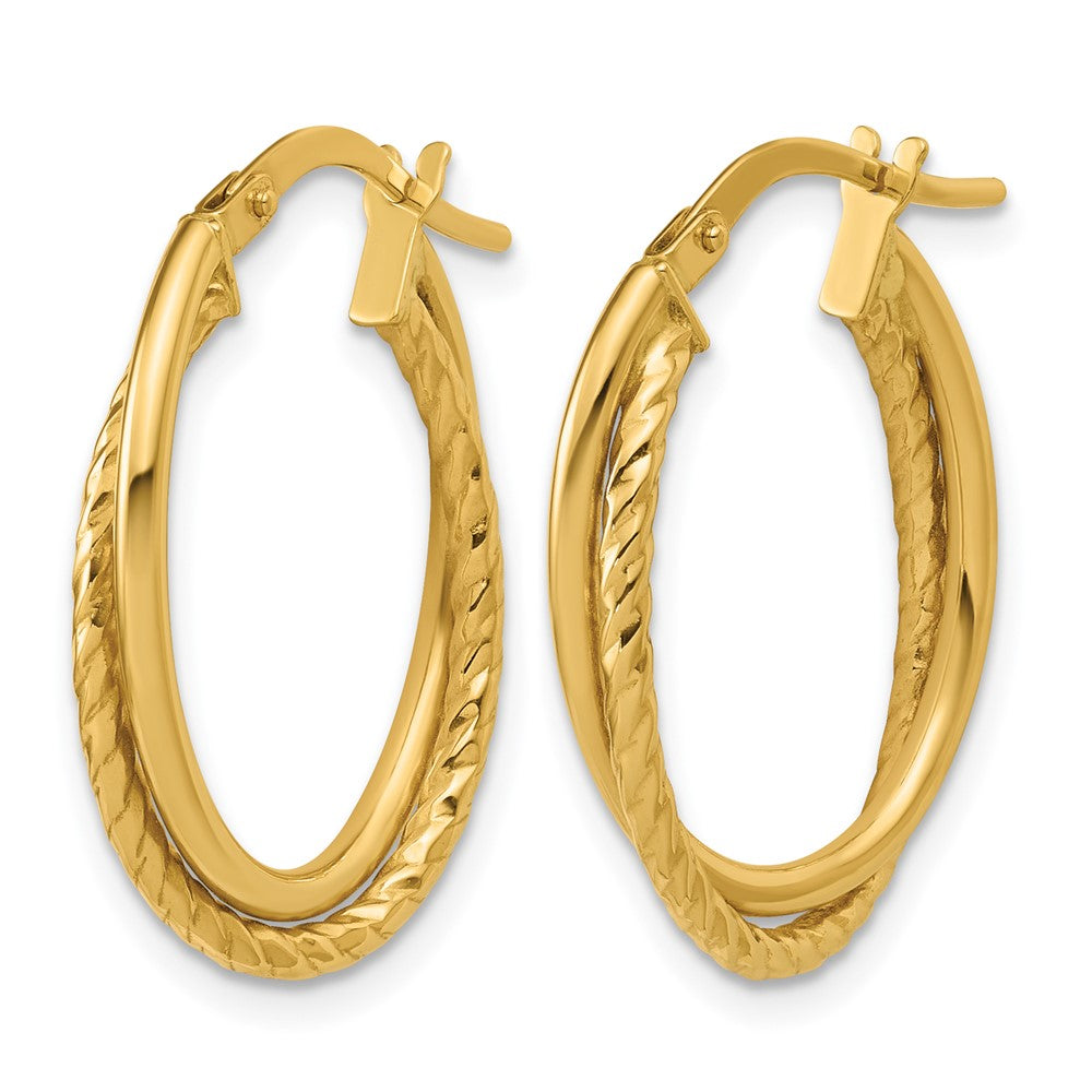 14K Gelbgold Poliert Strukturiert Oval Creolen