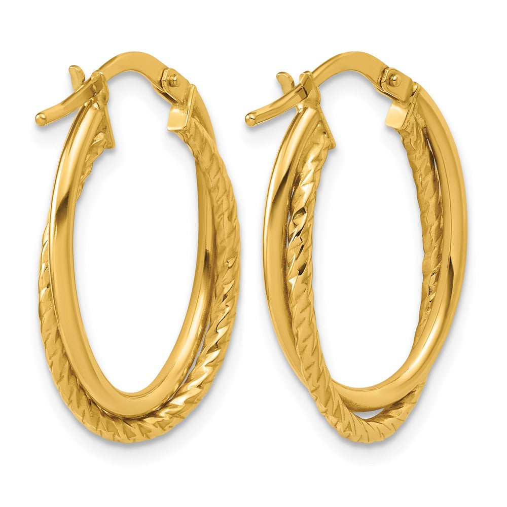 14K Gelbgold Poliert Strukturiert Oval Creolen