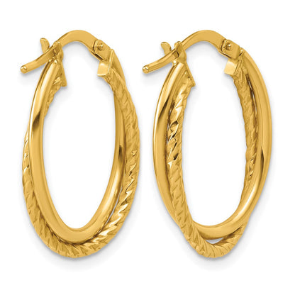 14K Gelbgold Poliert Strukturiert Oval Creolen
