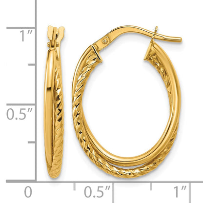 14K Gelbgold Poliert Strukturiert Oval Creolen