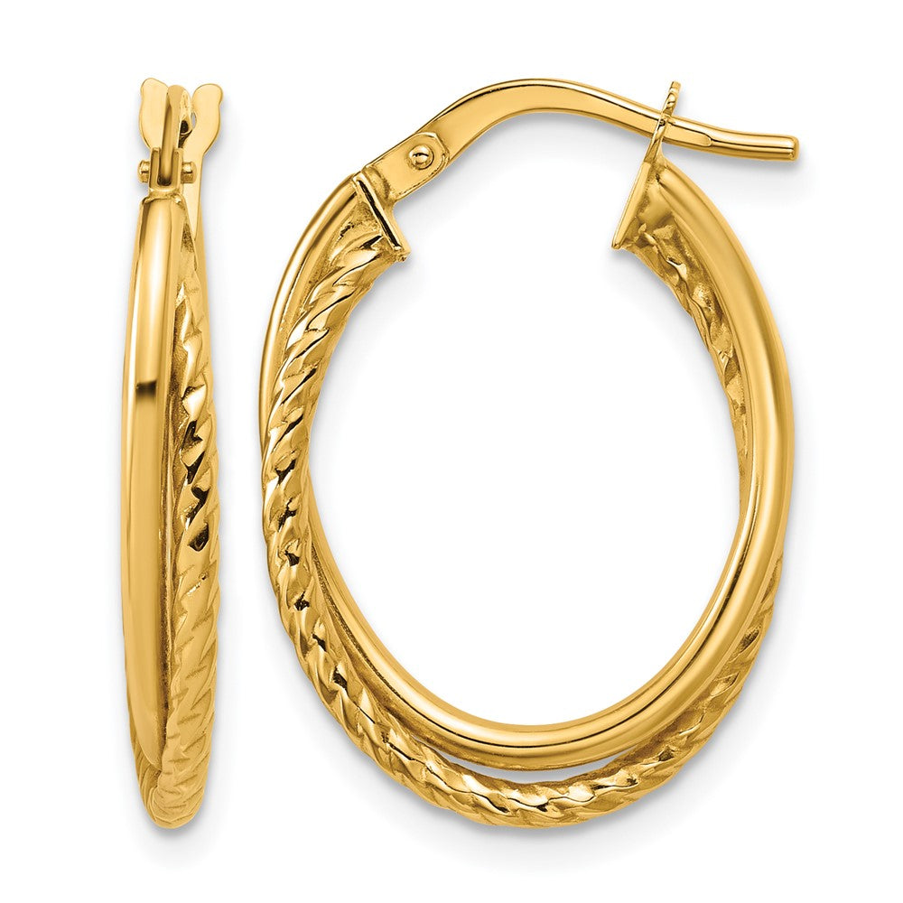 14K Gelbgold Poliert Strukturiert Oval Creolen