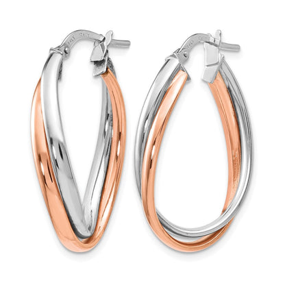 14K Bicolor Rose und Weißgold Poliert Fantasie Creolen