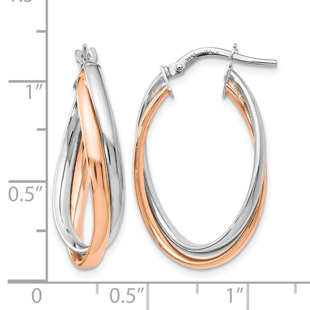14K Bicolor Rose und Weißgold Poliert Fantasie Creolen