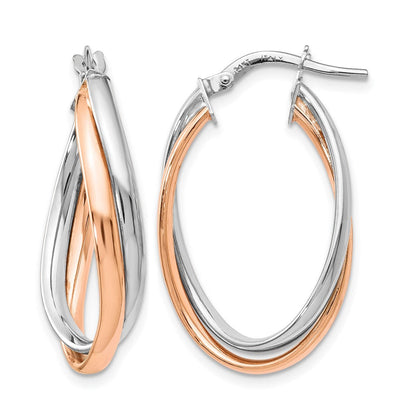 14K Bicolor Rose und Weißgold Poliert Fantasie Creolen