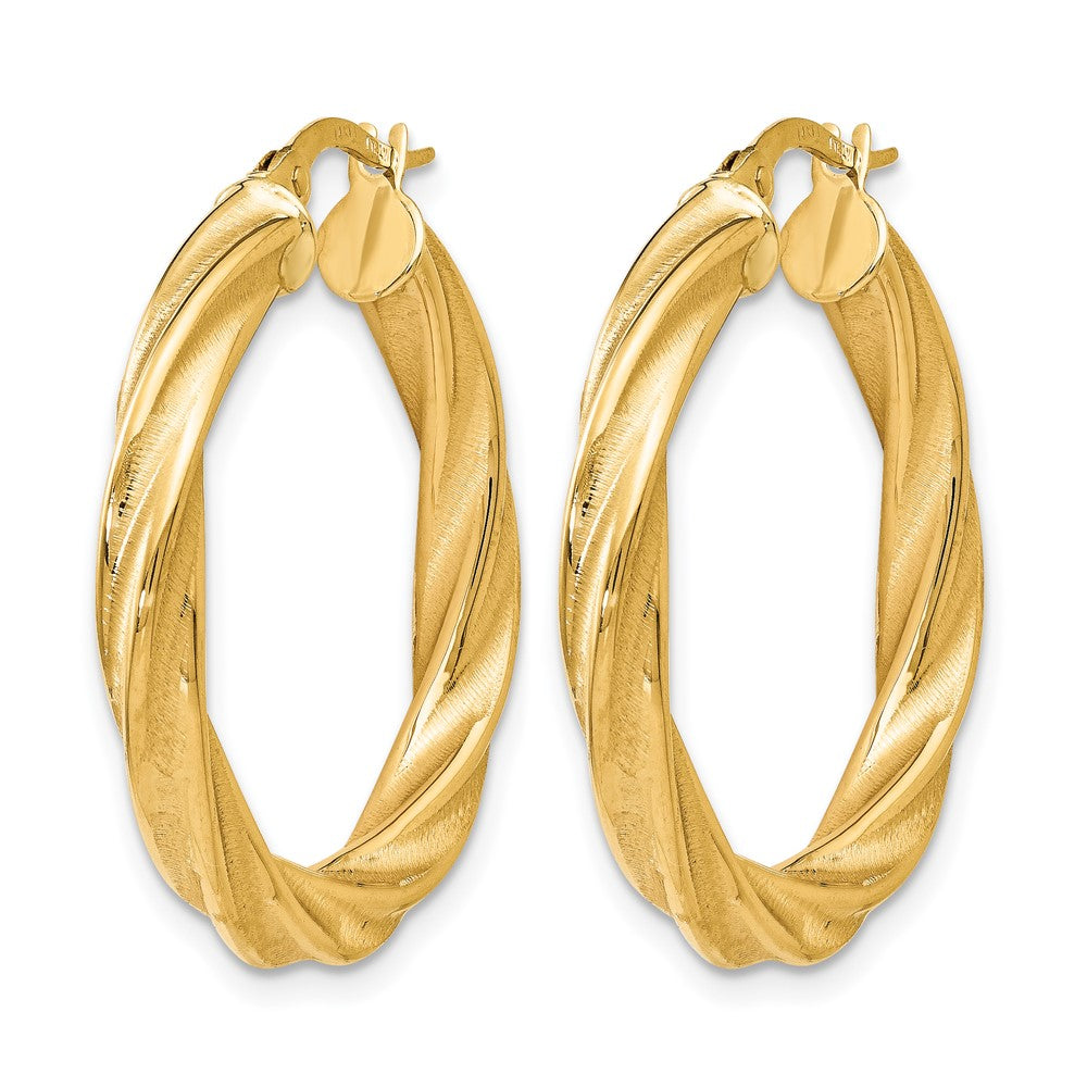 14K Gelbgold Poliert Scratch-finish Gedreht Creolen